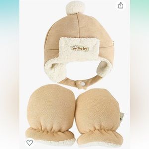 Paladoo Baby Mittens and Hat Sherpa Lined Fleece for Winter 0-6 mo NWT Organic